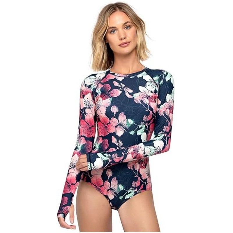 Jednostruki kupaći s dugim rukavima, floralni otisak, UV zaštita od poliester materijala
