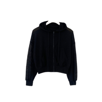 Jachetă damă cu glugă, design decupat, poliester ușor, croială regulară, fermoar, mâneci lungi, primăvara 2026