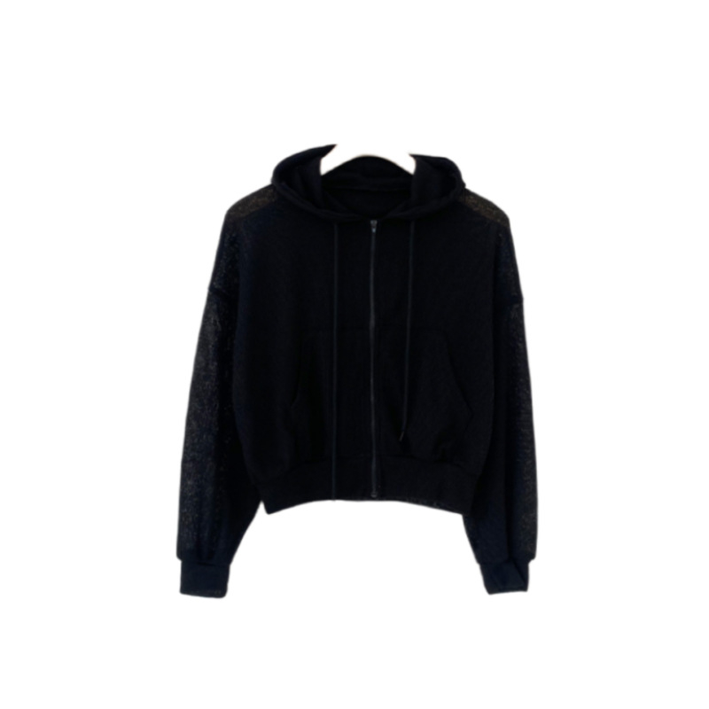 Jachetă damă cu glugă, design decupat, poliester ușor, croială regulară, fermoar, mâneci lungi, primăvara 2026