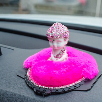 Meiyesi Σετ Διακόσμησης Αυτοκινήτου για Αρώματα με Βούδα από Γούνα Κουνελιού, Διαμαντένιες Λεπτομέρειες και Αντιολισθητικό Χαλάκι, Ιδανικό ως Επαγγελματικό Δώρο