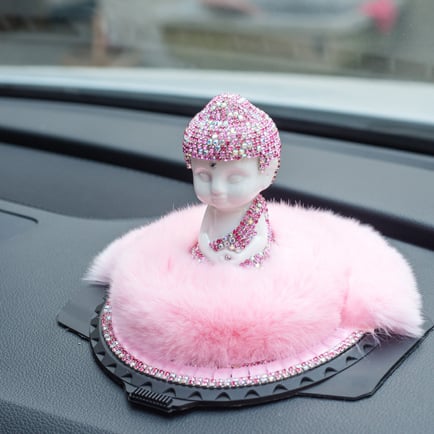 Meiyesi Σετ Διακόσμησης Αυτοκινήτου για Αρώματα με Βούδα από Γούνα Κουνελιού, Διαμαντένιες Λεπτομέρειες και Αντιολισθητικό Χαλάκι, Ιδανικό ως Επαγγελματικό Δώρο