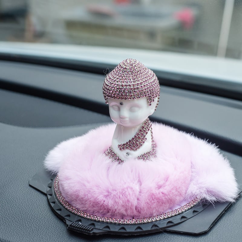 Meiyesi Σετ Διακόσμησης Αυτοκινήτου για Αρώματα με Βούδα από Γούνα Κουνελιού, Διαμαντένιες Λεπτομέρειες και Αντιολισθητικό Χαλάκι, Ιδανικό ως Επαγγελματικό Δώρο