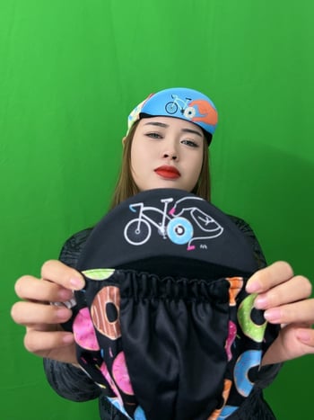 Спортна велосипедна шапка с принт на тема поничка, дишаща мрежеста материя, висока еластичност, полиестерна материя