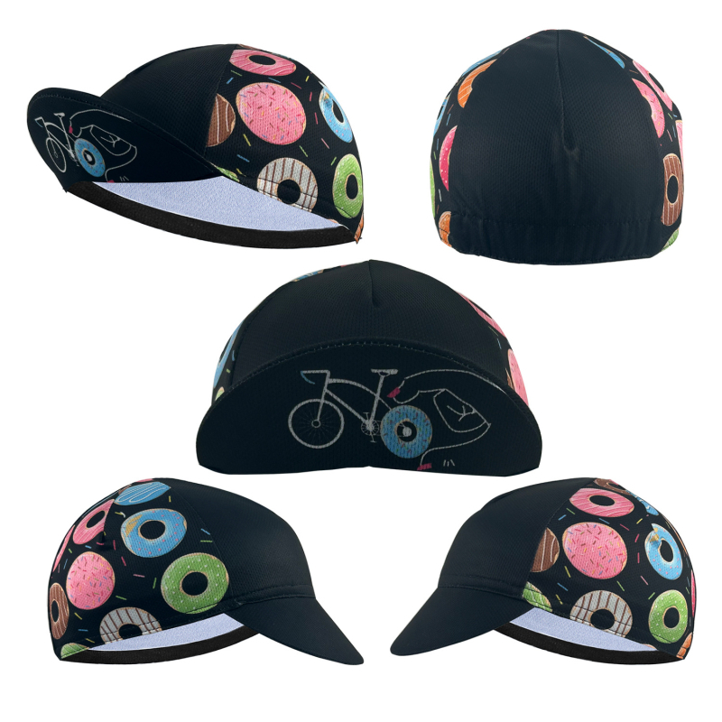 Спортна велосипедна шапка с принт на тема поничка, дишаща мрежеста материя, висока еластичност, полиестерна материя