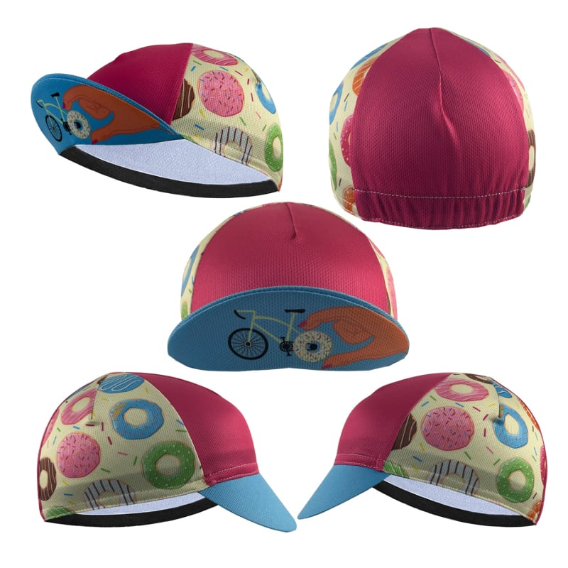Спортна велосипедна шапка с принт на тема поничка, дишаща мрежеста материя, висока еластичност, полиестерна материя