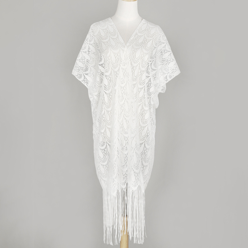 Csipkés bojtokkal díszített strandruha bikinihez – lazább szabású poliészter, lélegző, UV-védelem