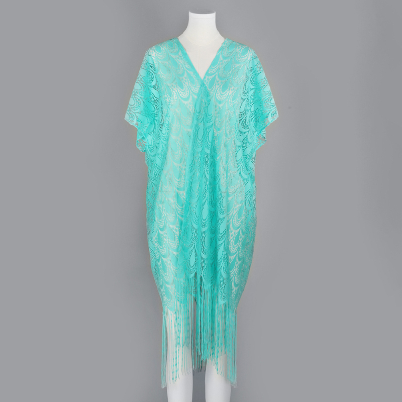 Csipkés bojtokkal díszített strandruha bikinihez – lazább szabású poliészter, lélegző, UV-védelem