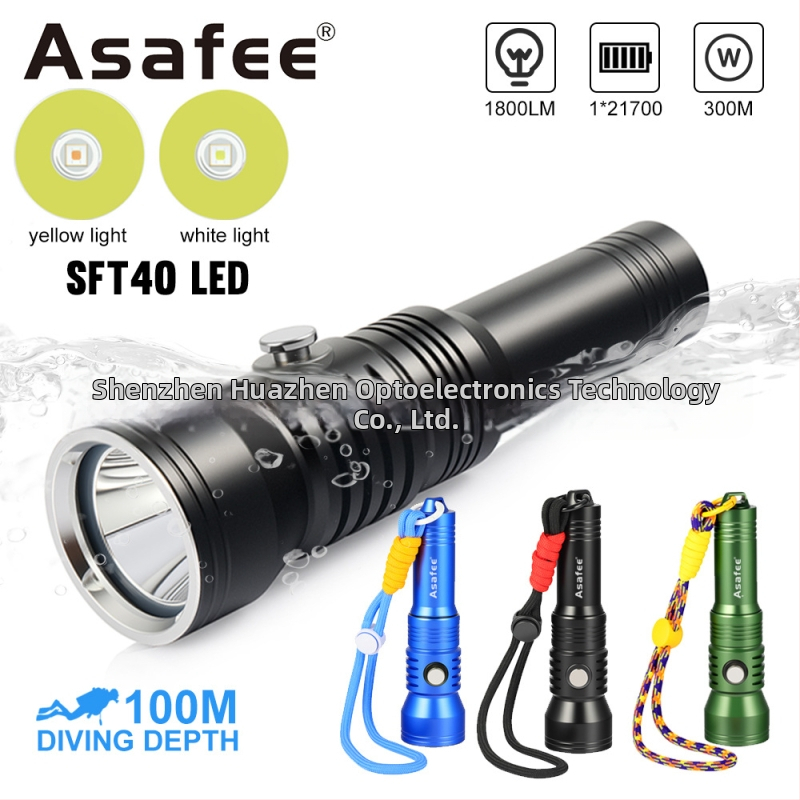 Podvodné potápačské svetlo – 2000 lúmenov, tlačidlový spínač s displejom sily, hliníková zliatina, Asafee