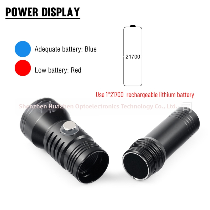 Podvodné potápačské svetlo – 2000 lúmenov, tlačidlový spínač s displejom sily, hliníková zliatina, Asafee