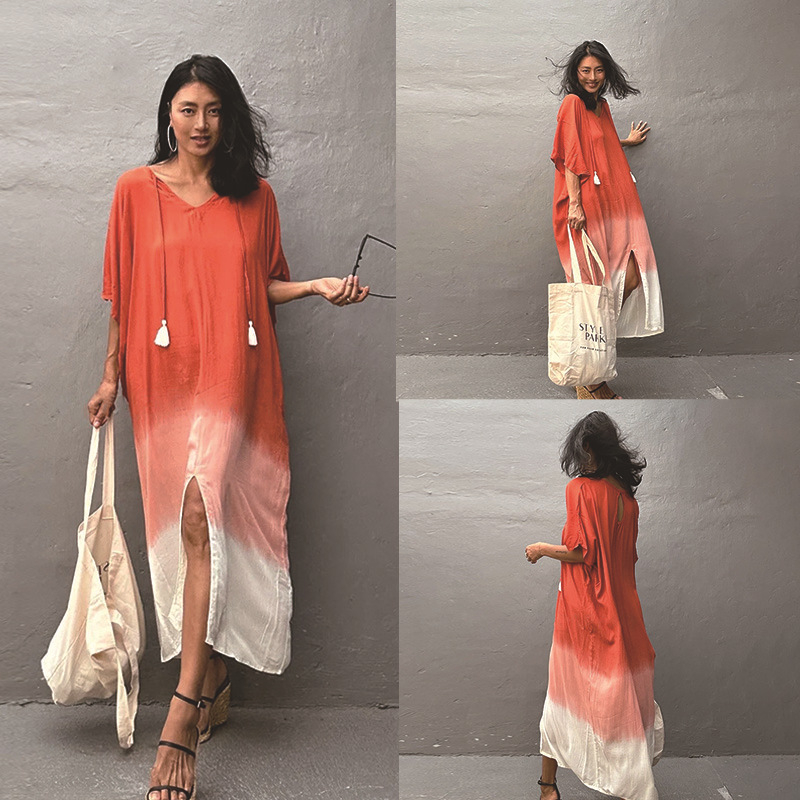 Ženska plažna haljina-pokrivalo za plažu, vanjski materijal rayon, podstava 100% pamuk, 270 g, bočni prorez, za dob 18–50 godina.