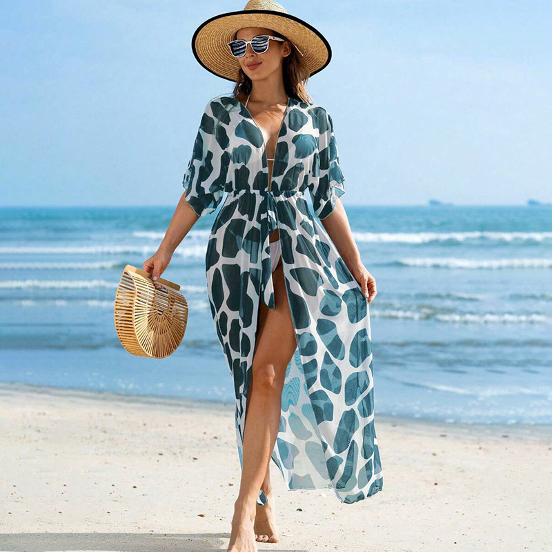Plus-size ženski dvodijelni kupaći kostim s dugom plažnom tunikom i UV zaštitom