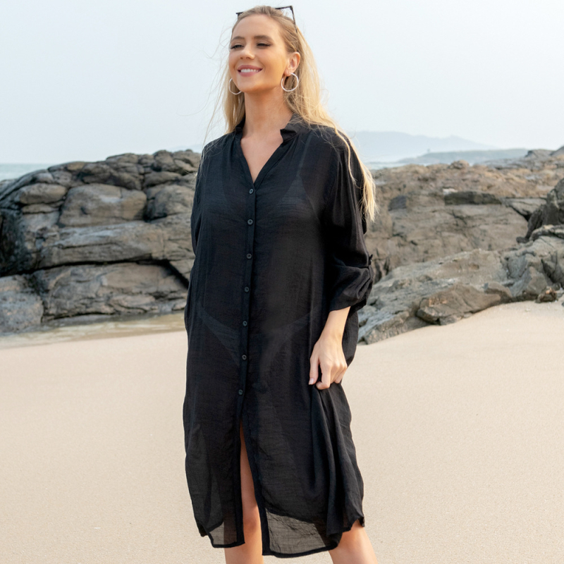 Női nyári tengerparti hálóing napvédő, laza szabás – Pamut 65% és poliészter bélés 35%, 220 g