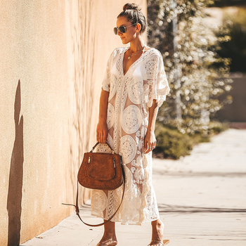 Ženski mrežasti izvezeni plažni prehoz, pamuk podstava, 100% pamuk, 220 g, za plivanje