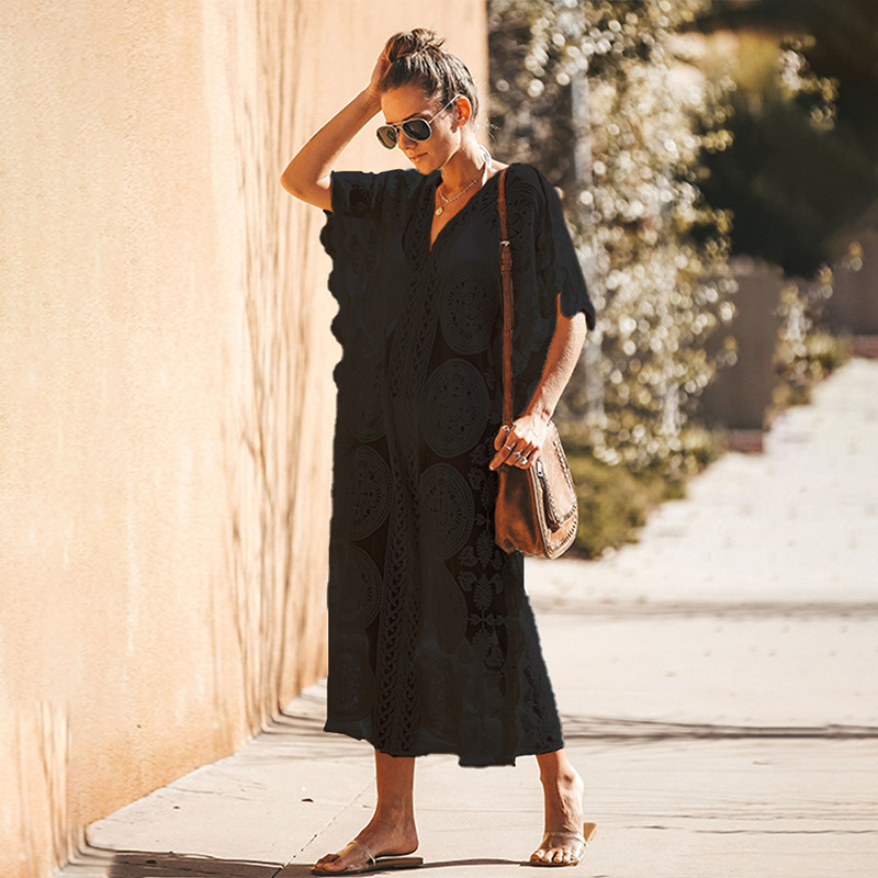 Ženski mrežasti izvezeni plažni prehoz, pamuk podstava, 100% pamuk, 220 g, za plivanje