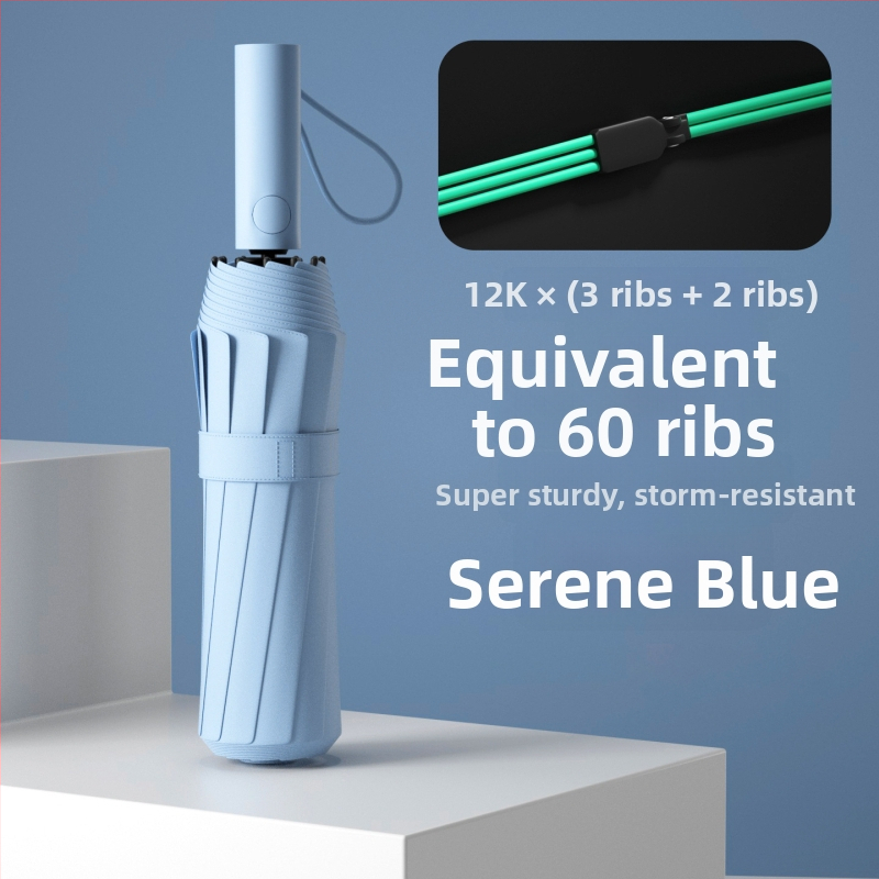 60-bordás automata esernyő UPF50+ UV védelem, alumínium bordák, tengely és fogantyú