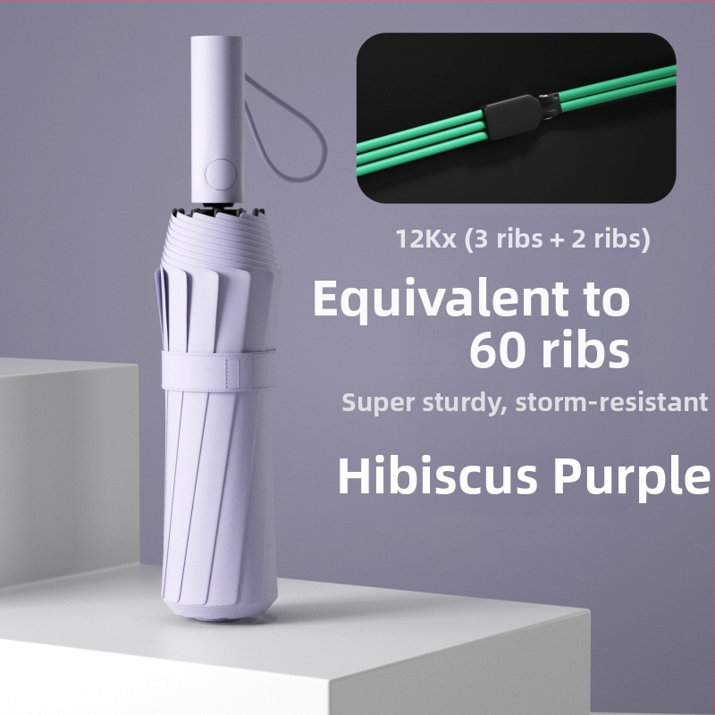 60-bordás automata esernyő UPF50+ UV védelem, alumínium bordák, tengely és fogantyú