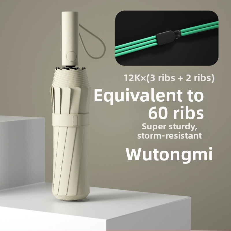60-bordás automata esernyő UPF50+ UV védelem, alumínium bordák, tengely és fogantyú