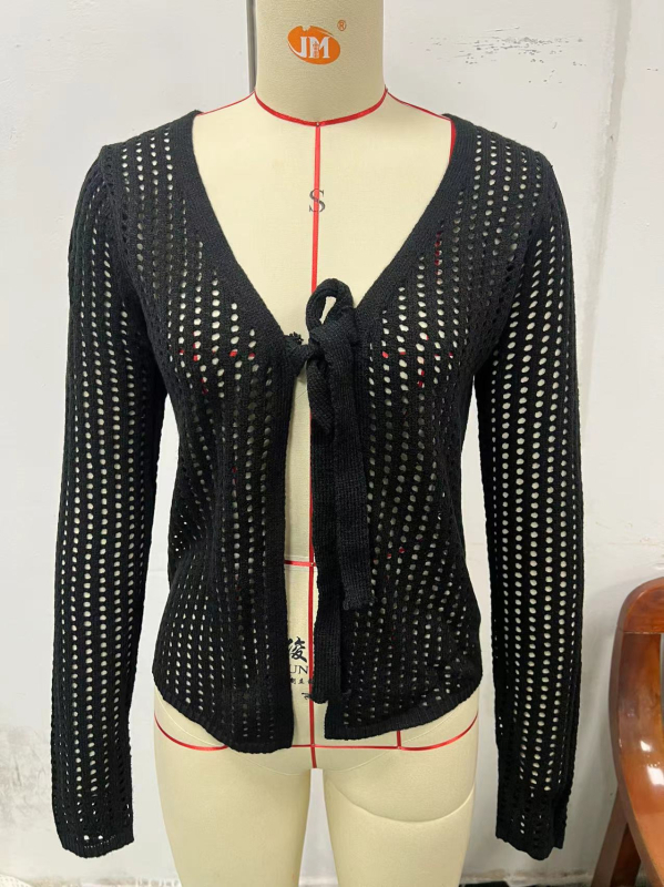 Ženski plažni cover-up za bikini – pleteni prozirni dizajn, umjetni kašmir, 80% akril, 240 g/m², podstava najlona 20%
