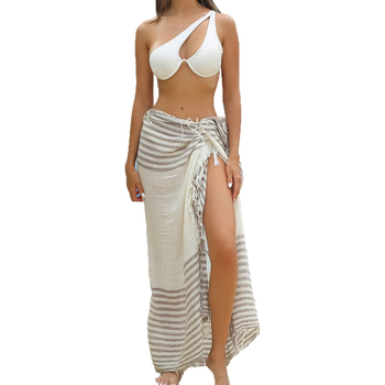 Bikini cover-up – prugasto s resicama, slub pamuk, podstava 100% pamuk, 230 g/m²