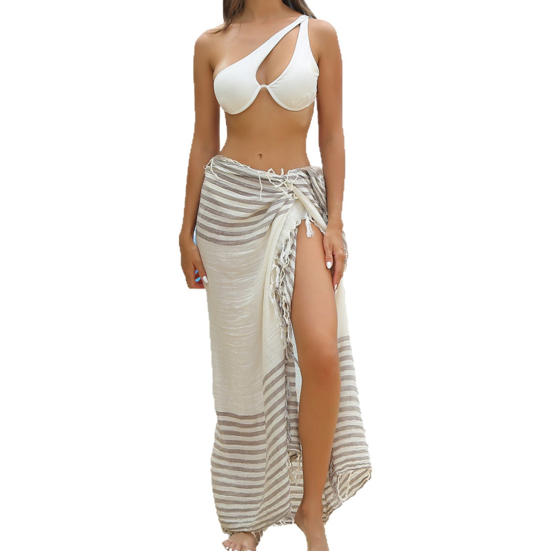Bikini cover-up – prugasto s resicama, slub pamuk, podstava 100% pamuk, 230 g/m²