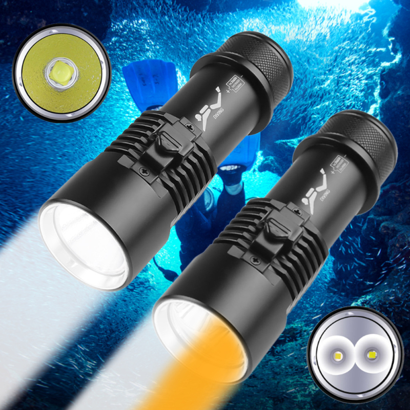 D220 dvostruka potopna LED svjetiljka, 15W LED, aluminijsko kućište, domet 200–500 m, Baterije: 1x18650/1x26650/3xAAA