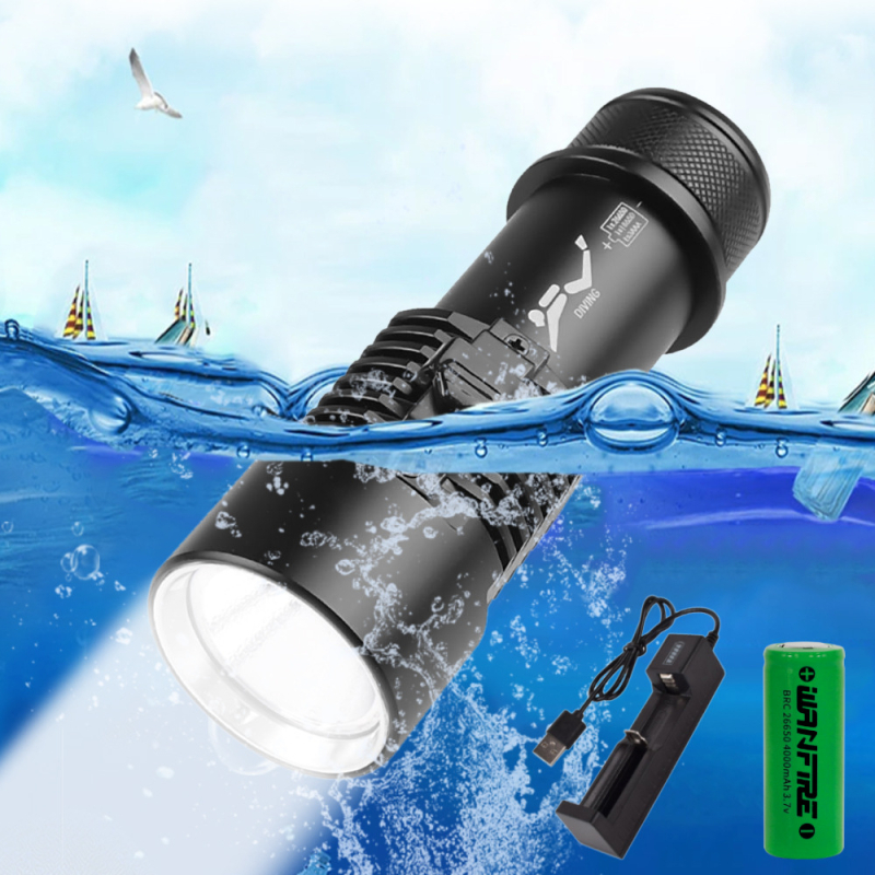 D220 dvostruka potopna LED svjetiljka, 15W LED, aluminijsko kućište, domet 200–500 m, Baterije: 1x18650/1x26650/3xAAA