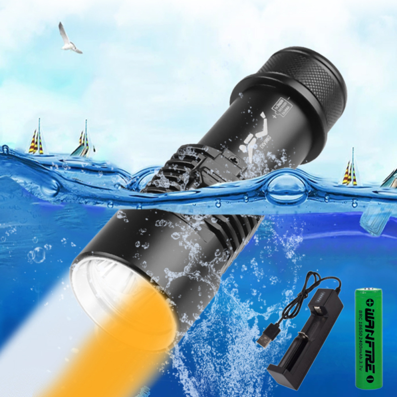 D220 dvostruka potopna LED svjetiljka, 15W LED, aluminijsko kućište, domet 200–500 m, Baterije: 1x18650/1x26650/3xAAA