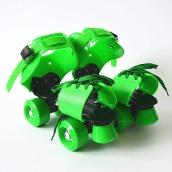 Gyerekeknek való, dupla soros négykerekű görkorcsolya, PU felsőrész, vas talp, PVC kerekek