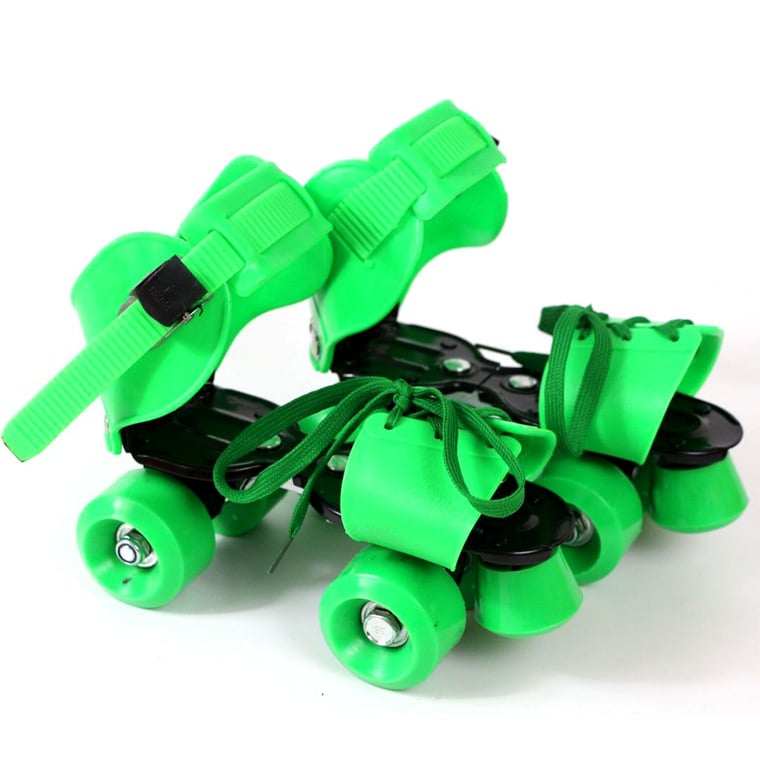 Gyerekeknek való, dupla soros négykerekű görkorcsolya, PU felsőrész, vas talp, PVC kerekek