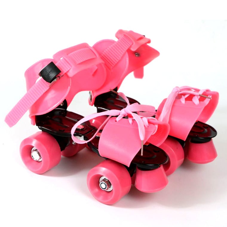 Gyerekeknek való, dupla soros négykerekű görkorcsolya, PU felsőrész, vas talp, PVC kerekek