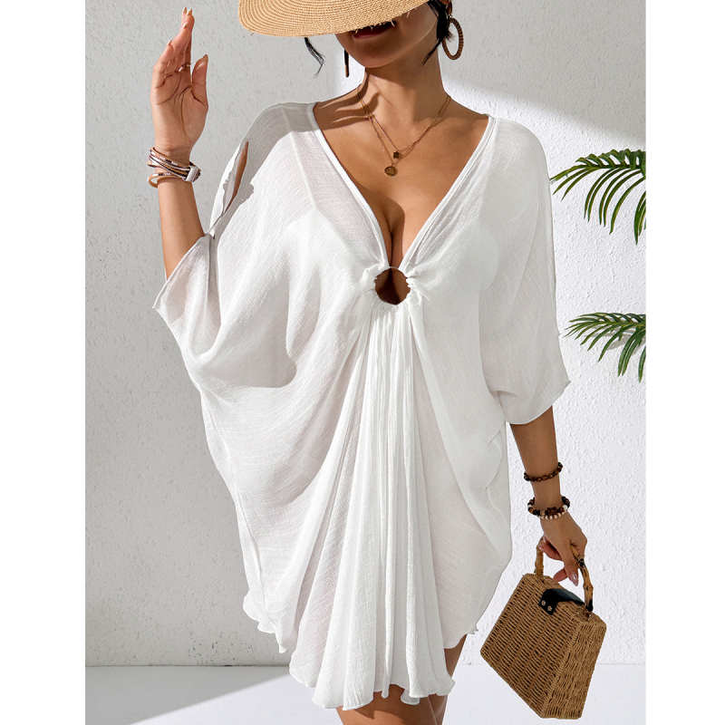 Trendy CYBK2848 Strandfedő ruha — Rayon; Poliészter 50–70%; V-nyak kerek gyűrűvel; Batwing ujjak