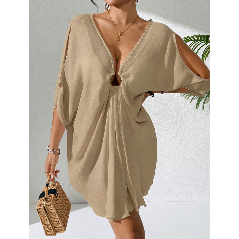 Trendy CYBK2848 Strandfedő ruha — Rayon; Poliészter 50–70%; V-nyak kerek gyűrűvel; Batwing ujjak