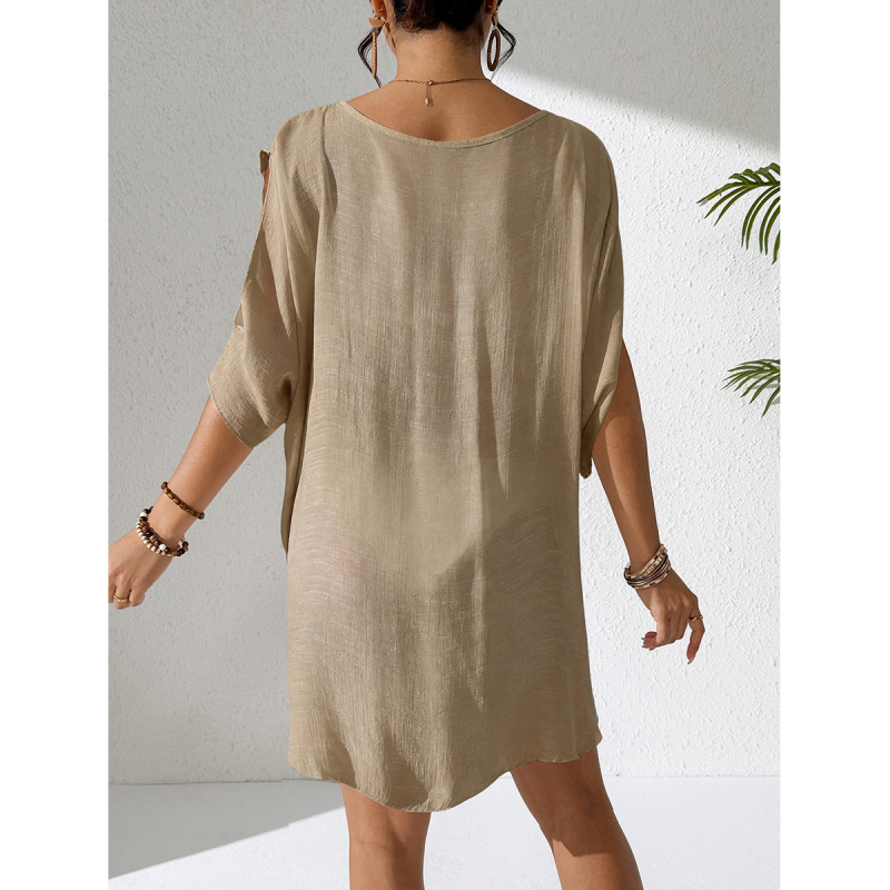 Trendy CYBK2848 Strandfedő ruha — Rayon; Poliészter 50–70%; V-nyak kerek gyűrűvel; Batwing ujjak