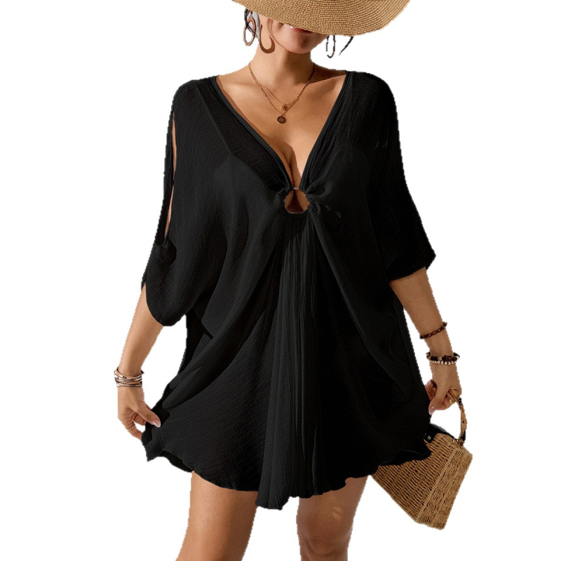 Trendy CYBK2848 Strandfedő ruha — Rayon; Poliészter 50–70%; V-nyak kerek gyűrűvel; Batwing ujjak