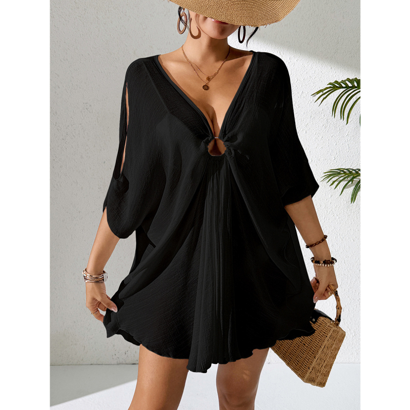 Trendy CYBK2848 Strandfedő ruha — Rayon; Poliészter 50–70%; V-nyak kerek gyűrűvel; Batwing ujjak