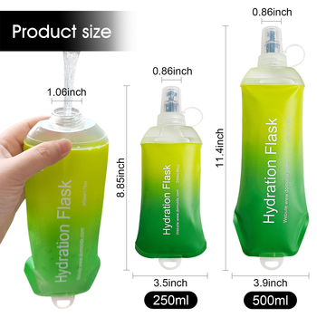 Kültéri összecsukható TPU vízpalack, 250 ml, matt felület, egyszínű, futáshoz, túrázáshoz és kempingezéshez