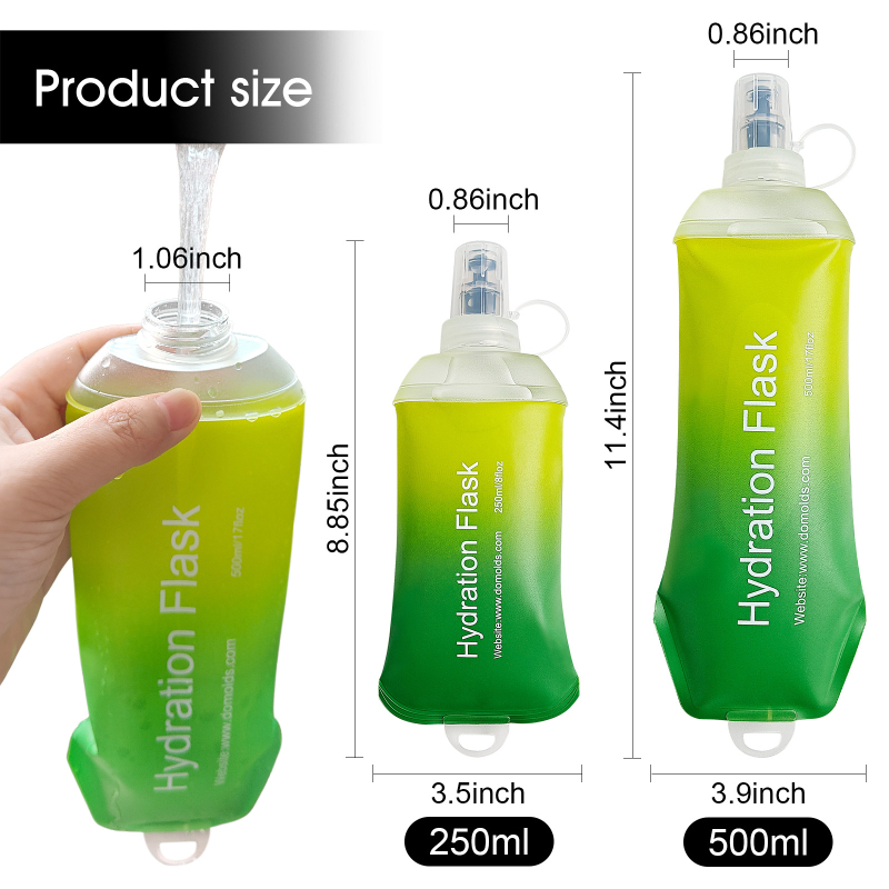 Kültéri összecsukható TPU vízpalack, 250 ml, matt felület, egyszínű, futáshoz, túrázáshoz és kempingezéshez