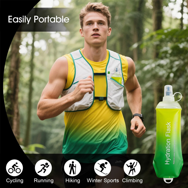 Kültéri összecsukható TPU vízpalack, 250 ml, matt felület, egyszínű, futáshoz, túrázáshoz és kempingezéshez