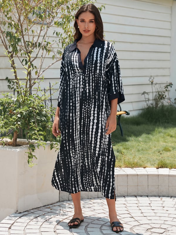 Strandruha – Roba-stílusú fedőruha, tie-dye viszkózból, pamut bélés, napvédő, 240 g/m²