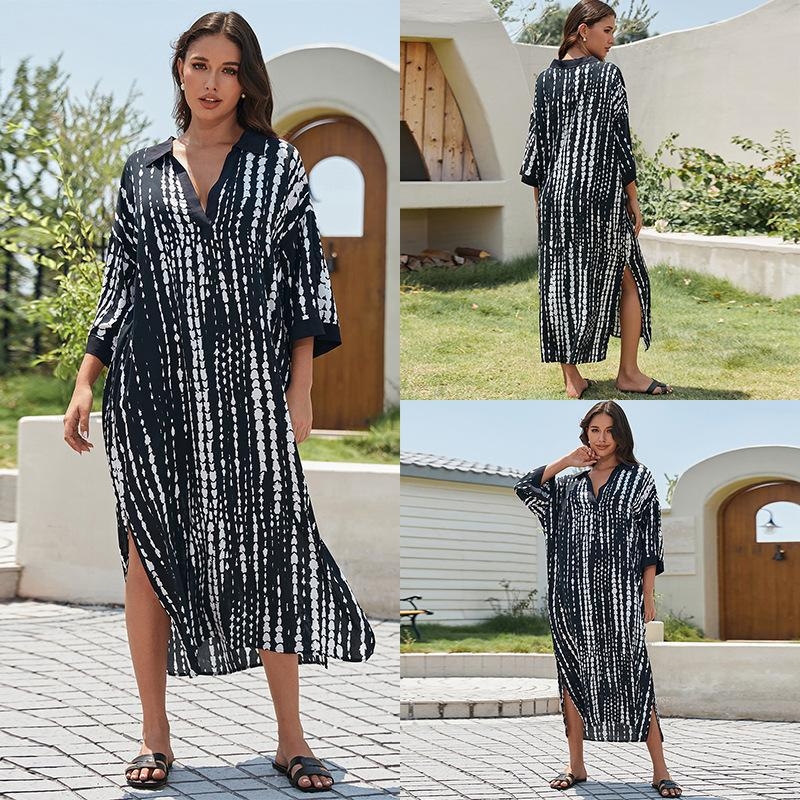 Strandruha – Roba-stílusú fedőruha, tie-dye viszkózból, pamut bélés, napvédő, 240 g/m²