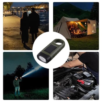 Lanternă solară cu mâner, LED, baterie 800mAh, 5V, energie cinetică, ABS