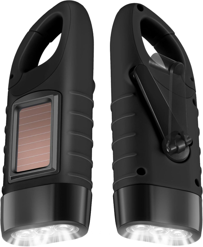 Lanternă solară cu mâner, LED, baterie 800mAh, 5V, energie cinetică, ABS