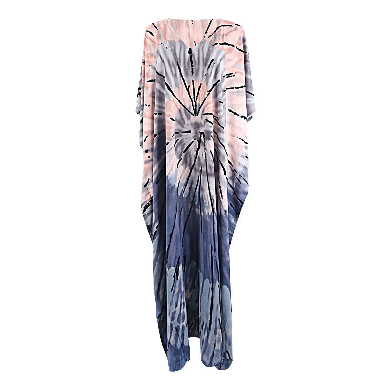 Plašna haljina u stilu robe, od rayona; udio pamuka 99%; gustoća tkanine 260 g/m2; podstava rayon s 0,1% pamuka; pogodno za plivanje i šetnju uz obalu