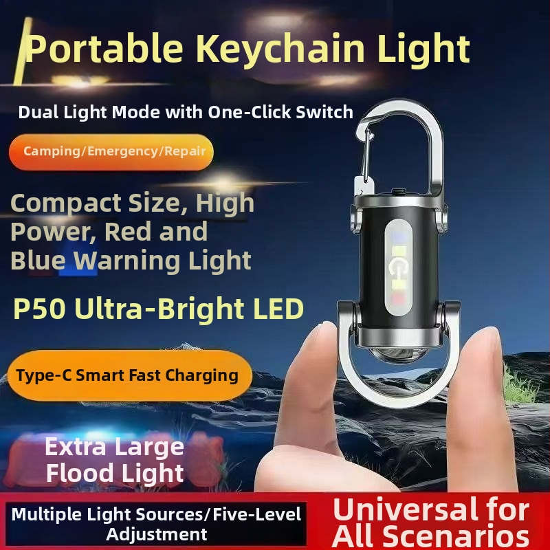 Viacúčelová vodotesná prenosná LED baterka s kľúčenkou, silikónové telo, dobíjateľná, ručné dobitie