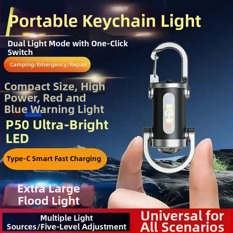 Viacúčelová vodotesná prenosná LED baterka s kľúčenkou, silikónové telo, dobíjateľná, ručné dobitie