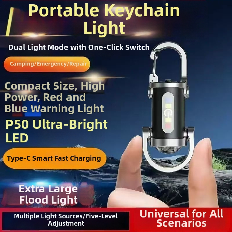 Viacúčelová vodotesná prenosná LED baterka s kľúčenkou, silikónové telo, dobíjateľná, ručné dobitie