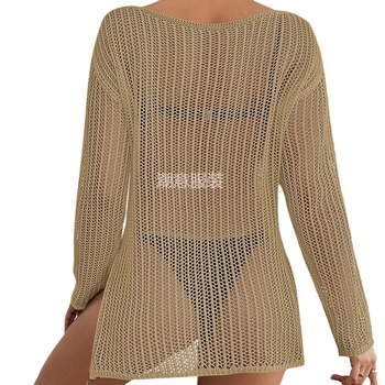 Bluza za pokrivanje bikinija na plaži, nagnuti ovratnik, prozirna pletena mrežasta tkanina, poliester 100%, podstava poliester 100%, gustoća tkanine 231 g/m²