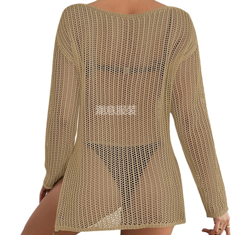 Bluza za pokrivanje bikinija na plaži, nagnuti ovratnik, prozirna pletena mrežasta tkanina, poliester 100%, podstava poliester 100%, gustoća tkanine 231 g/m²