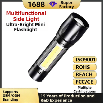 Kézi hajtású, újratölthető LED zseblámpa, 5W, alumíniumötvözetes test, 100–200 m fénysugár, kompakt, 360° forgó fej