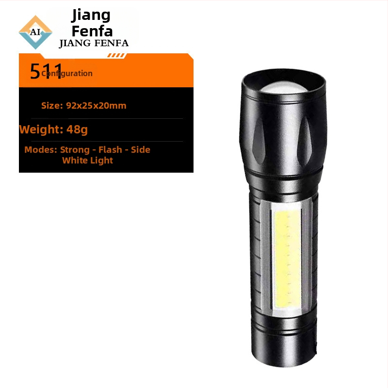 Kézi hajtású, újratölthető LED zseblámpa, 5W, alumíniumötvözetes test, 100–200 m fénysugár, kompakt, 360° forgó fej